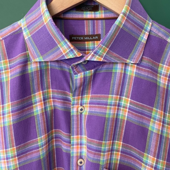 Peter Millar Men’s XL Purple, Yellow, Orange & Blue Plaid Shirt 100% Cotton - Picture 8 of 10